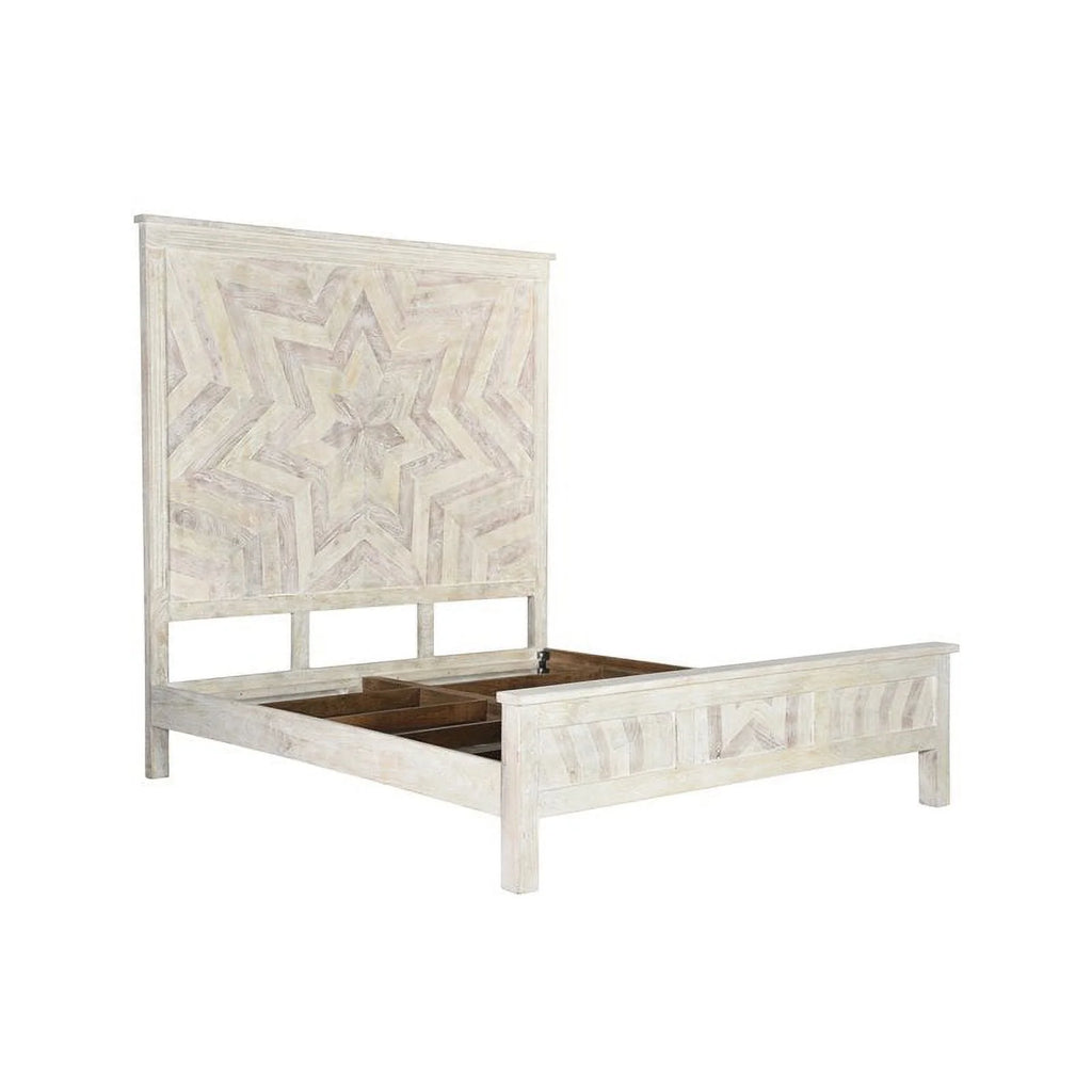 White Solid Wood King Panel Bed Y391