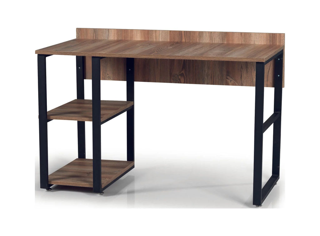 Black Metal Frame 58" Wooden Top 2 Shelves Writing and Computer Desk U8237