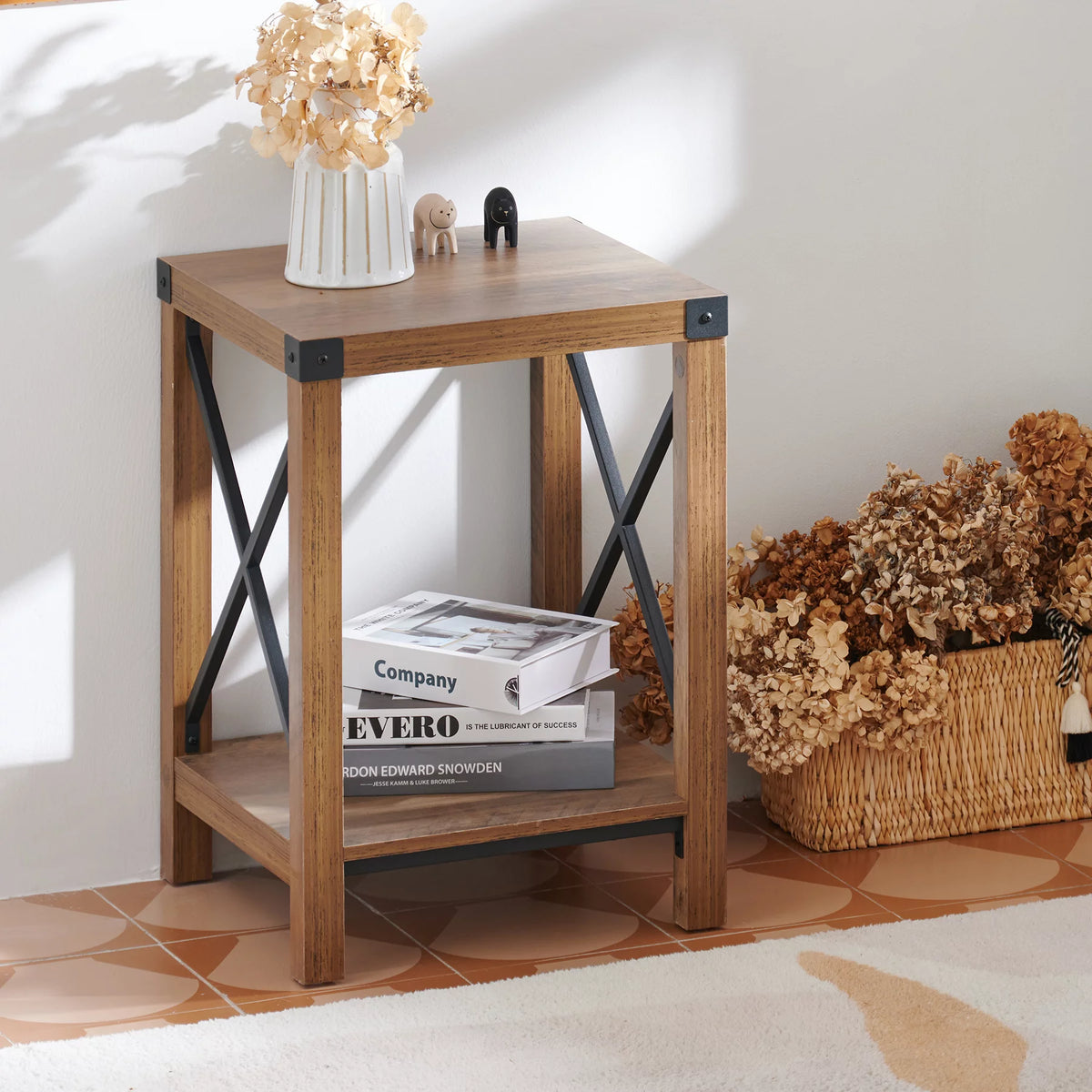 16x16 Teak Side Table with Shelf S9544