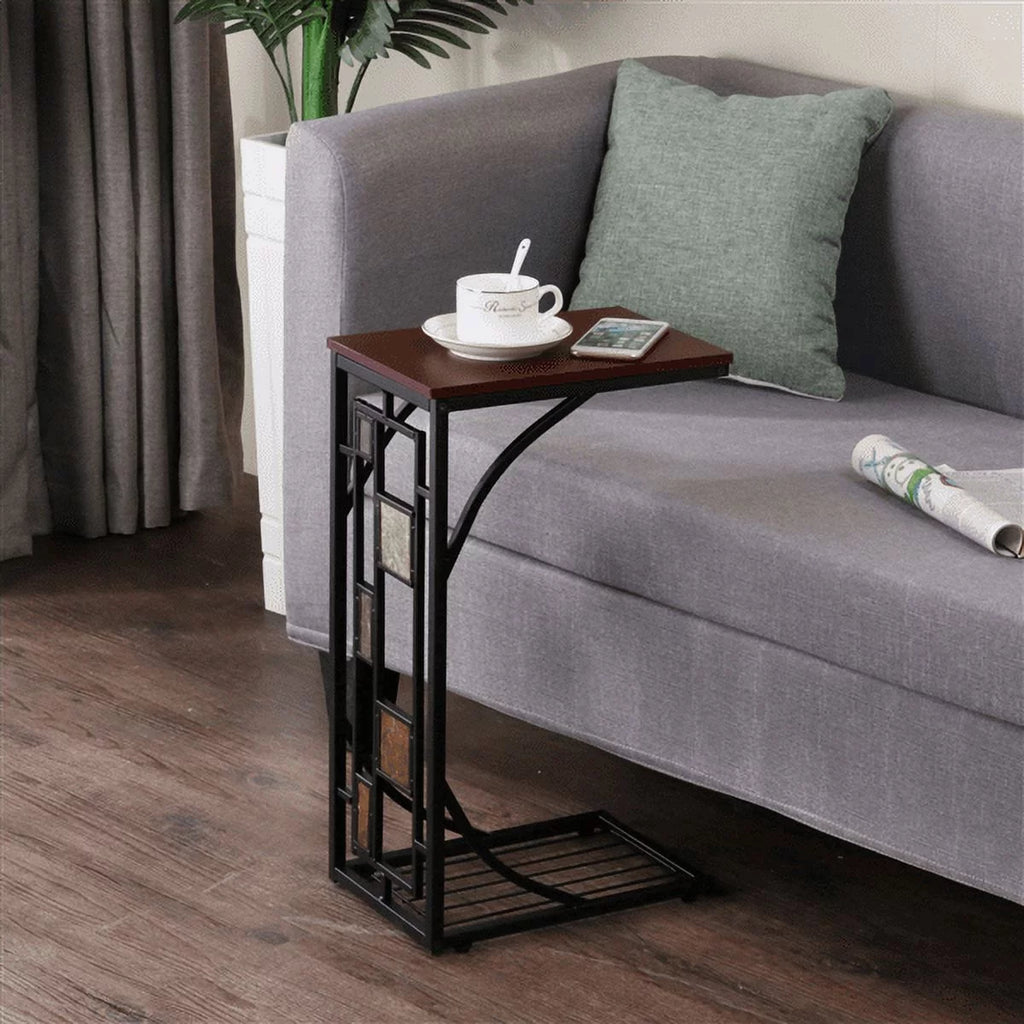 C-Shaped End Table with Geometric Pattern H893407