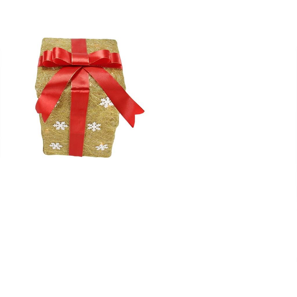 Set of 3 Gold Sisal Gift Boxes Lighted Christmas Decorations P66046