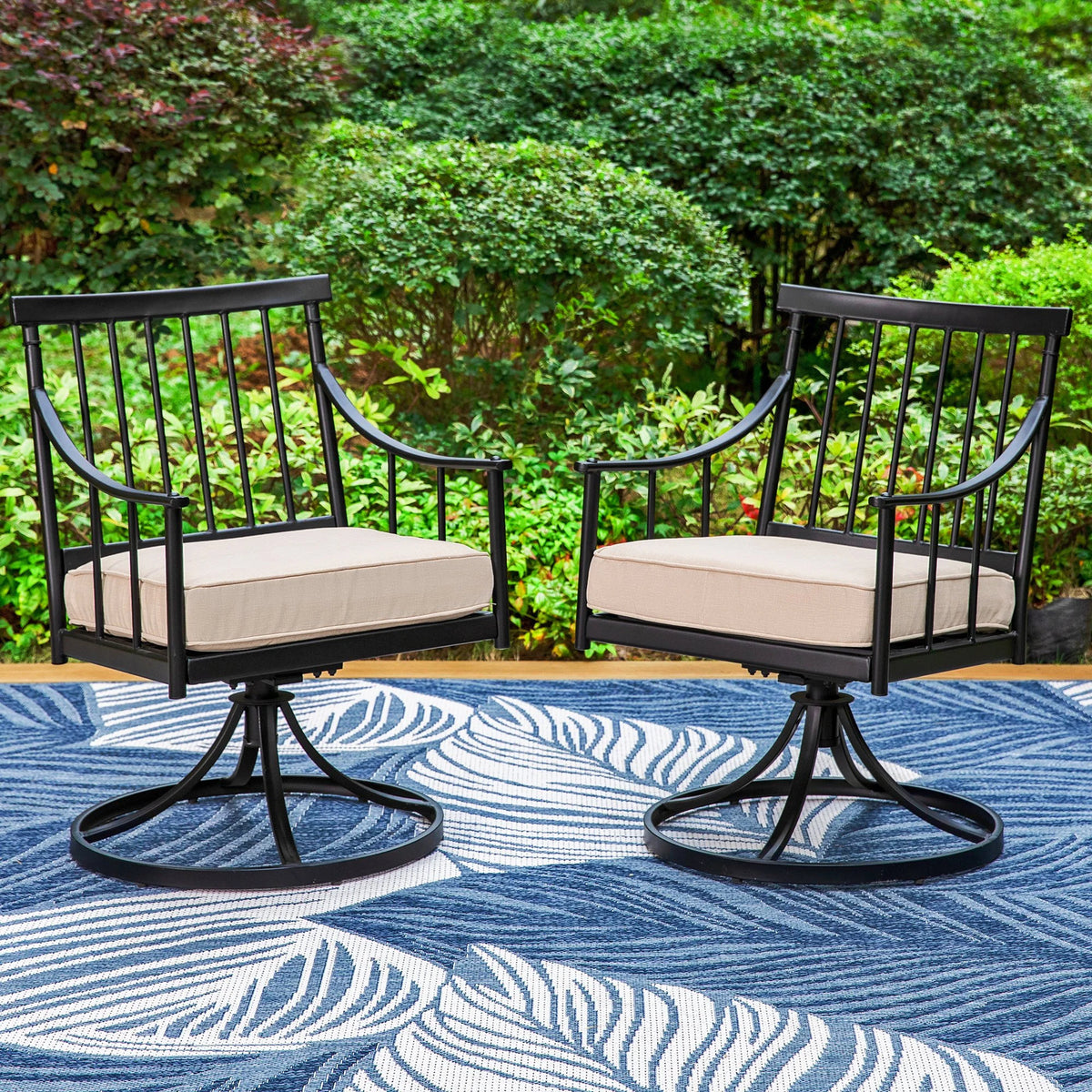7-Piece Outdoor Dining Set with 6 Swivel Cushioned Chairs & Rectangular Table E539012