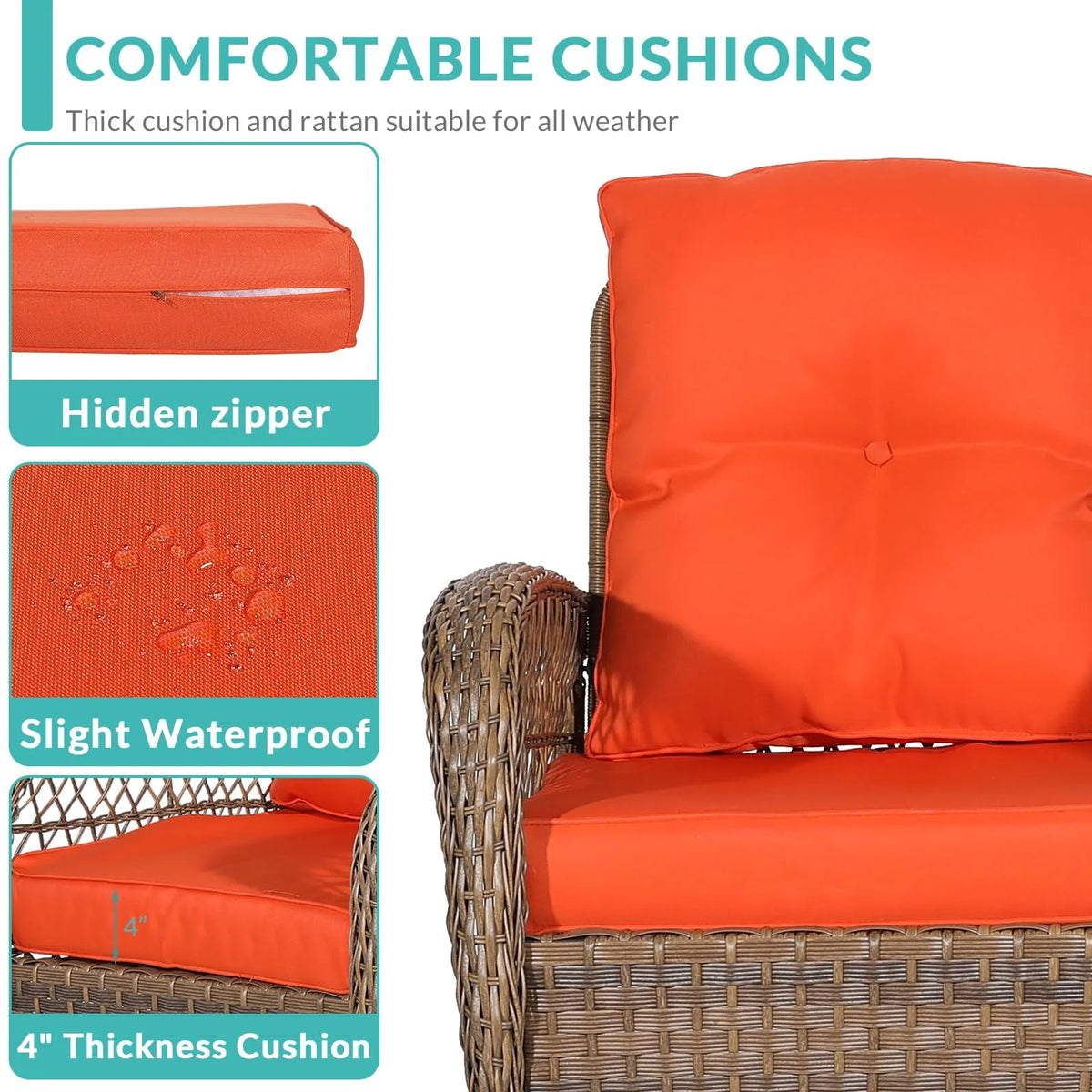 Outdoor Wicker Rocking Chair with Cushions U6658