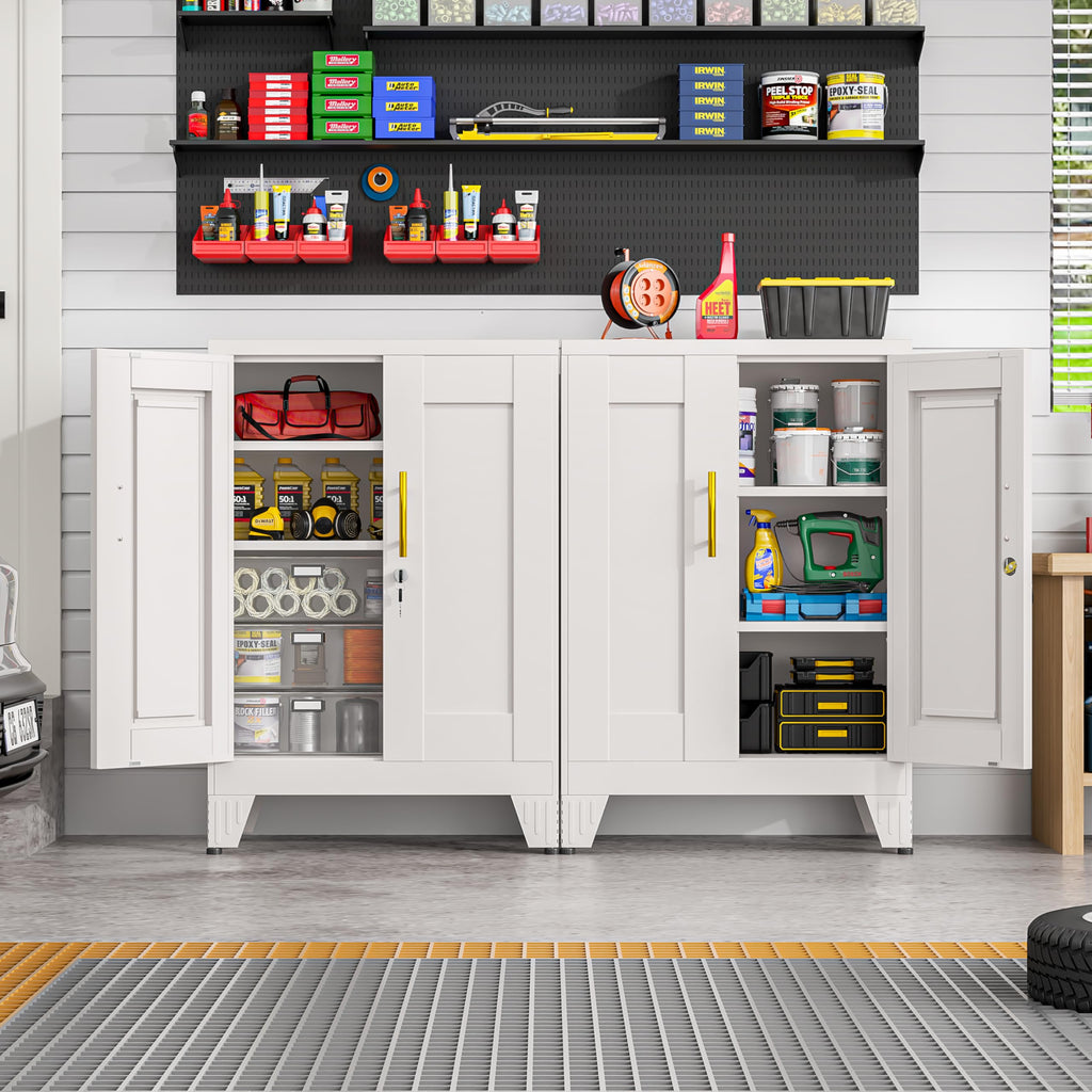 White 36" Metal Storage Cabinet with 2 Doors and 2 Adjustable Shelves R25352