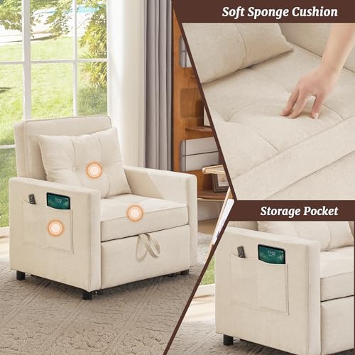3 in 1 Convertible Sleeper Chair Bed with 2 Pillows and Backrest T54449