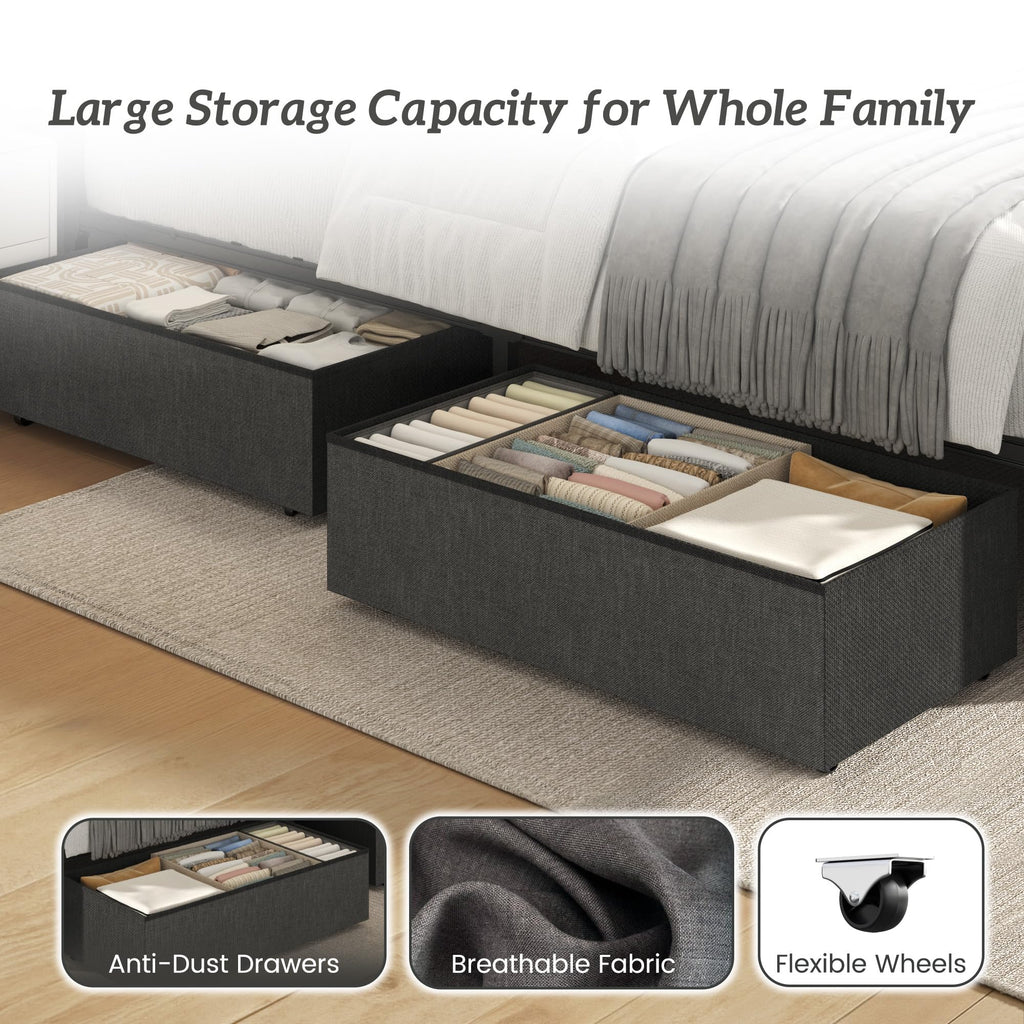 Queen Size Upholstered Bed Frame with 4 Drawers and Storage Headboard H97288