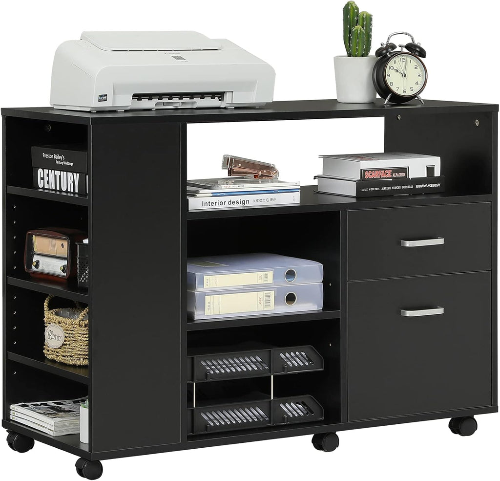 Black Rolling Wood File Cabinet with Storage Shelf C38234