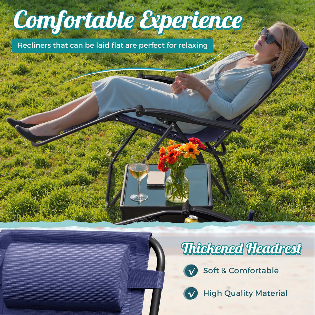 Zero Gravity Chair with Cup Holder Pillows Set of 2 Blue J923173