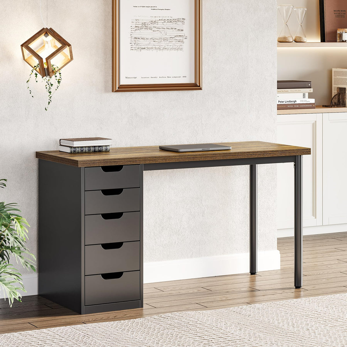 47 Inch Computer Desk with 5 Drawers Metal Frame H67127