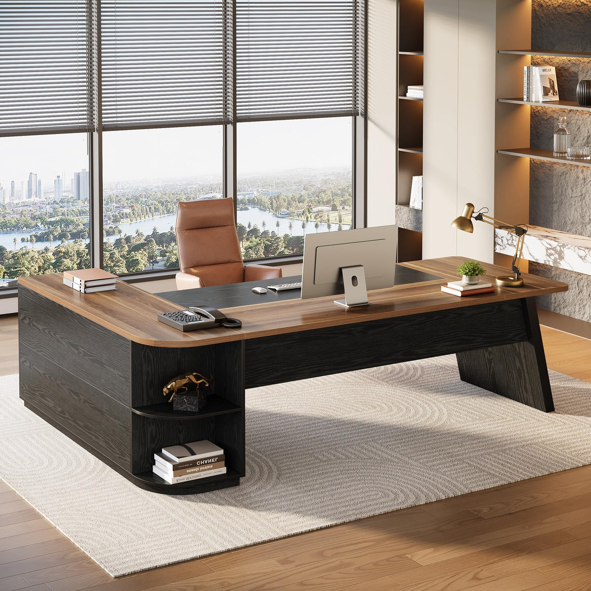 79" L-Shaped Executive Desk with Cabinet W5476