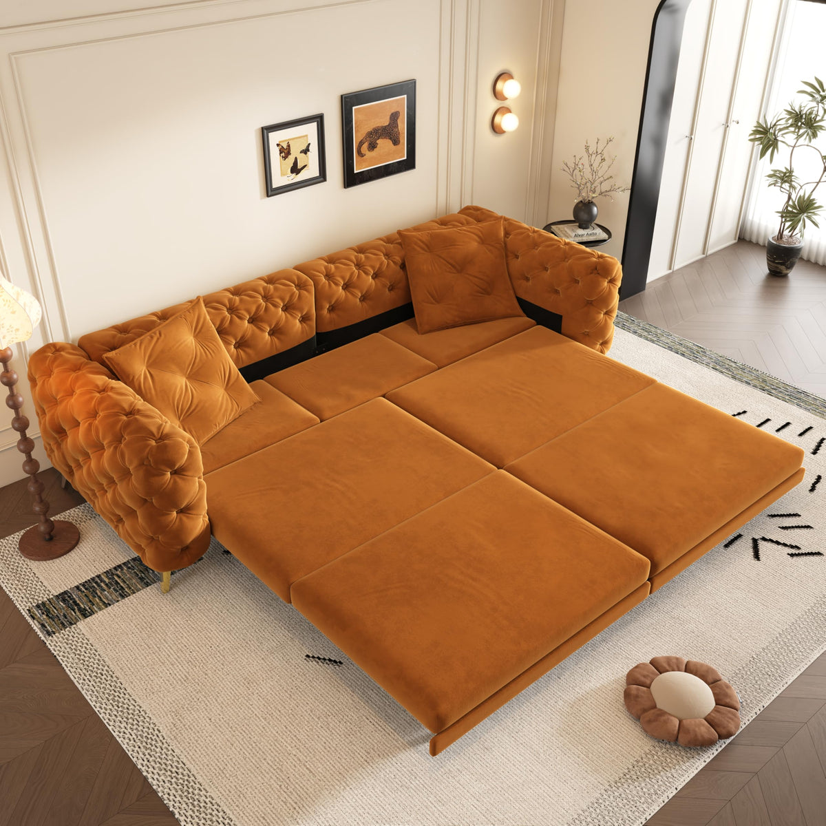 Velvet Pull Out Sofa Bed King with Ottoman M26632