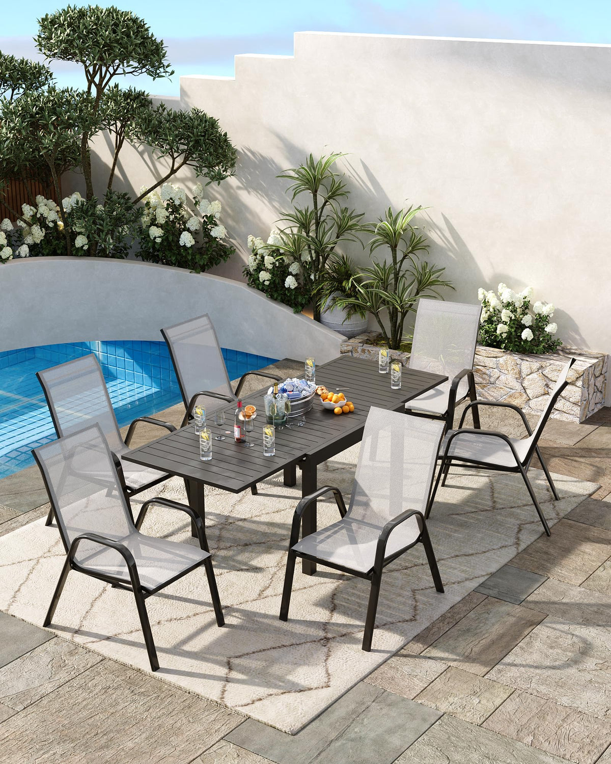 4 Pcs Stackable Grey Metal Textilene Patio Chairs Y522