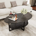 Wood Oval Coffee Table with Storage Shelf, 2-Tier, Black Brown O174