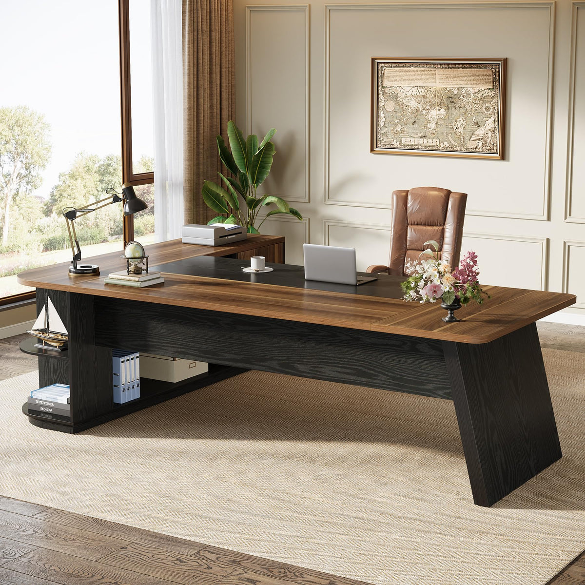 79" L-Shaped Executive Desk with Cabinet W5476