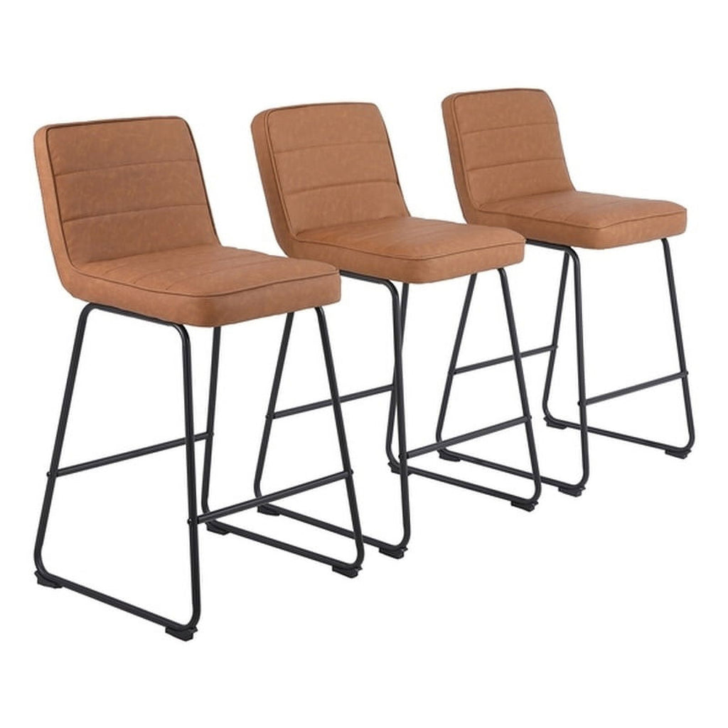 Faux Leather Counter Stool in Camel (Set of 3) S590