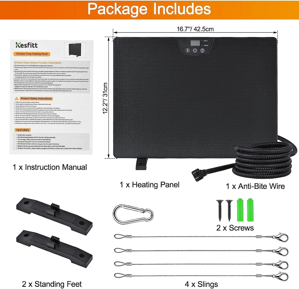 Chicken Coop Heater, 100/200 Watts Radiant Space Heater N50749