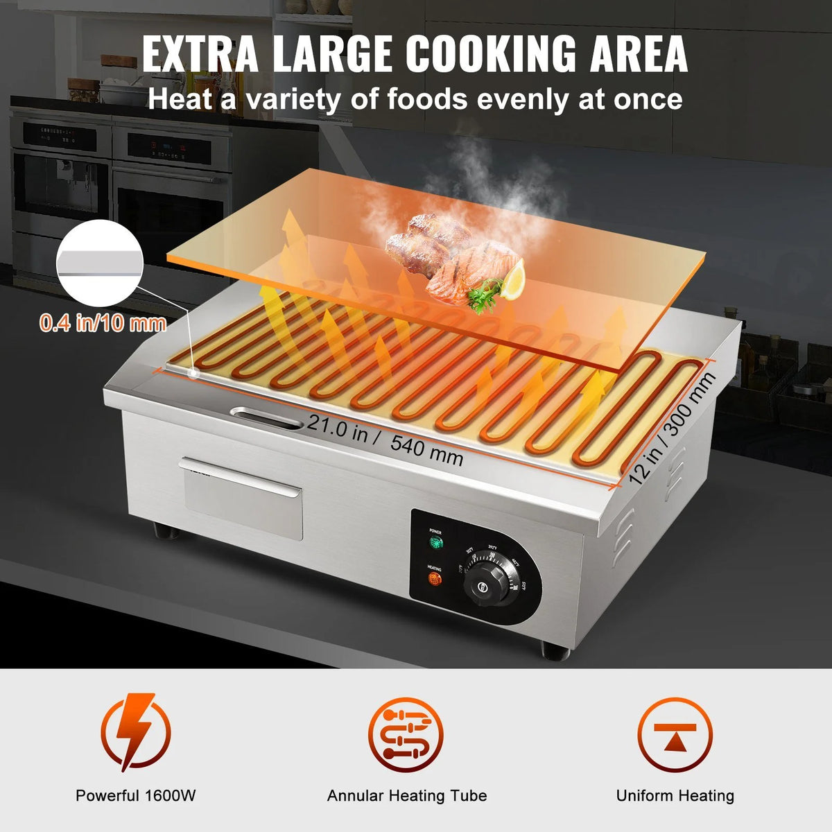 21" 1600W Stainless Steel Electric Griddle M4501