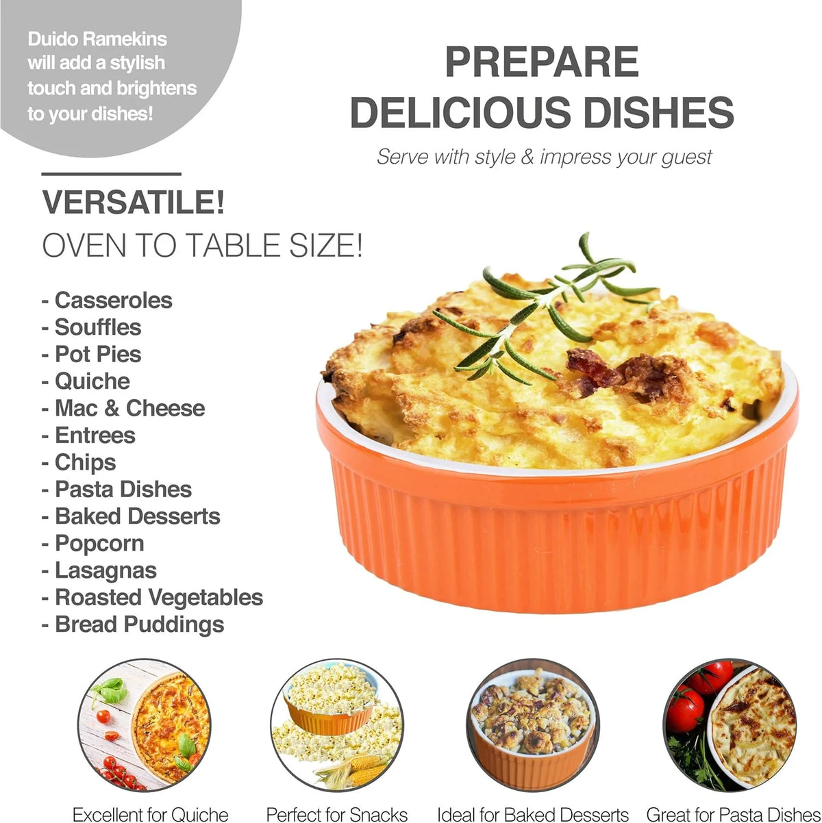 32 Oz Ceramic Oven Safe Souffle Dish Ramekins D45883