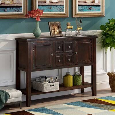 Espresso Buffet Sideboard Console Table with Bottom Shelf Y242955
