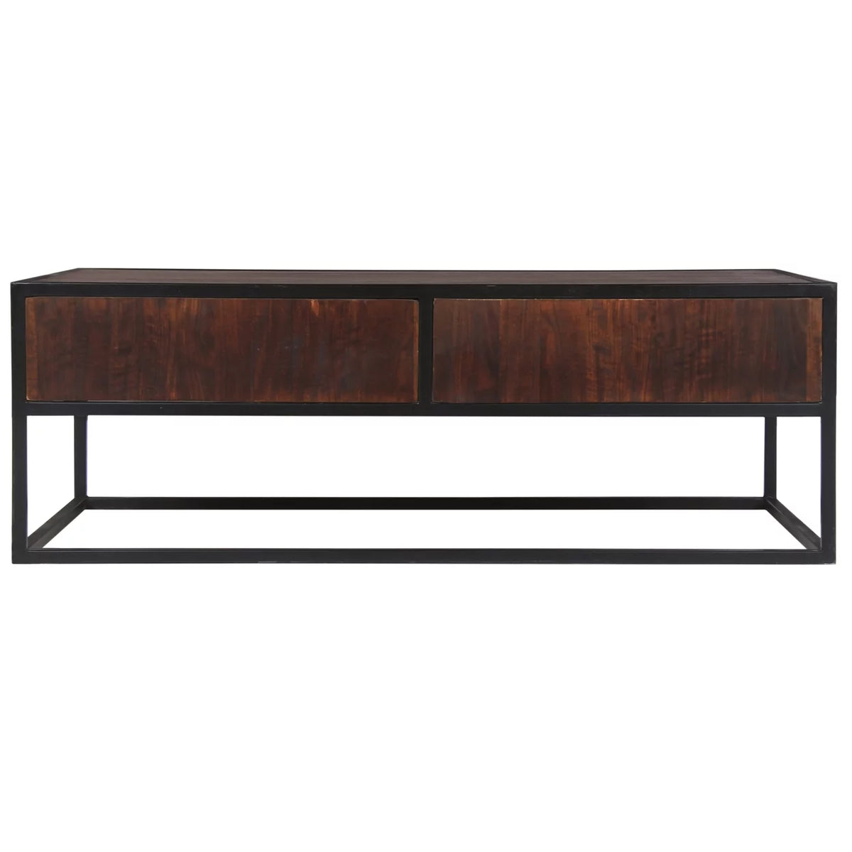 45 Inch Mango Wood Coffee Table with Metal Frame and 2 Drawers Z831