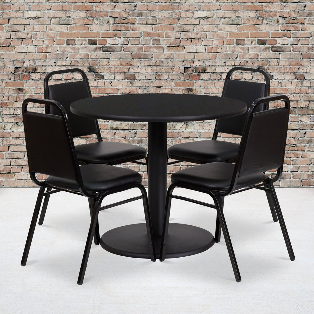 36-inch Round Black Laminate Table Set with Four Black Chairs T870