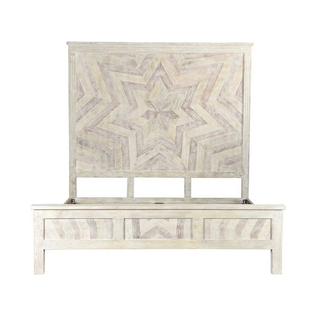White Solid Wood King Panel Bed Y391