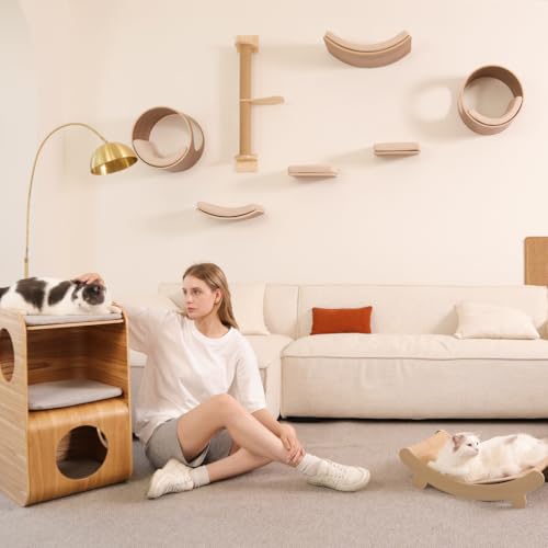 Oak Round Cat Wall Shelves with Cushion M9739