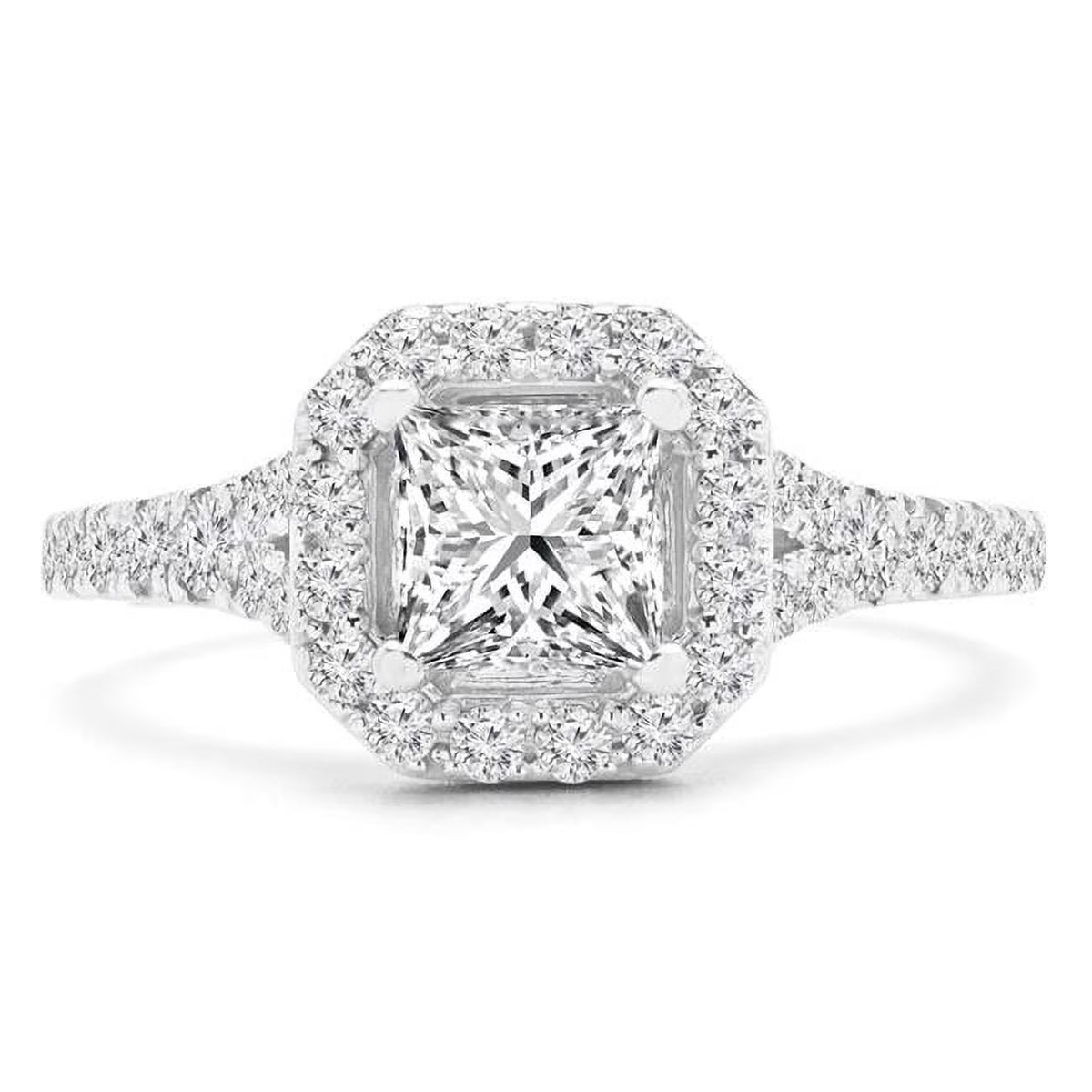 1.5 CTW Princess Diamond 4-Prong Radiant Halo Engagement Ring in 14K White Gold X995862