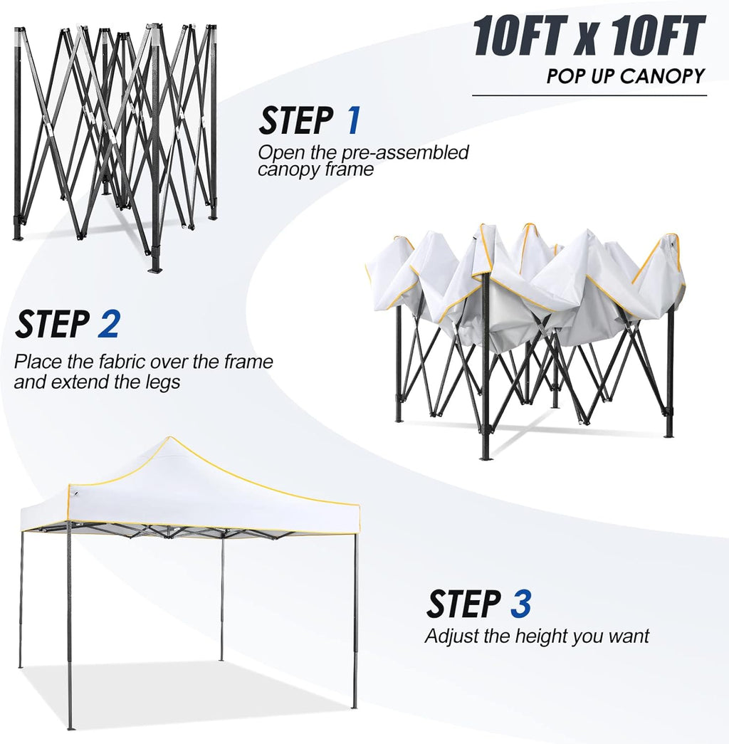 Pop Up Canopy Tent 10x10 Waterproof Portable Folding with Carry Bag (Black) U5219