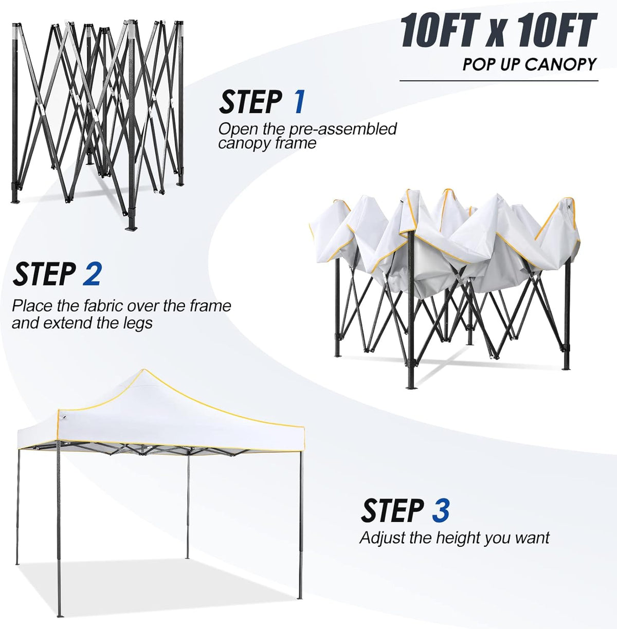 Pop Up Canopy Tent 10x10 Waterproof Portable Folding with Carry Bag (Black) U5219