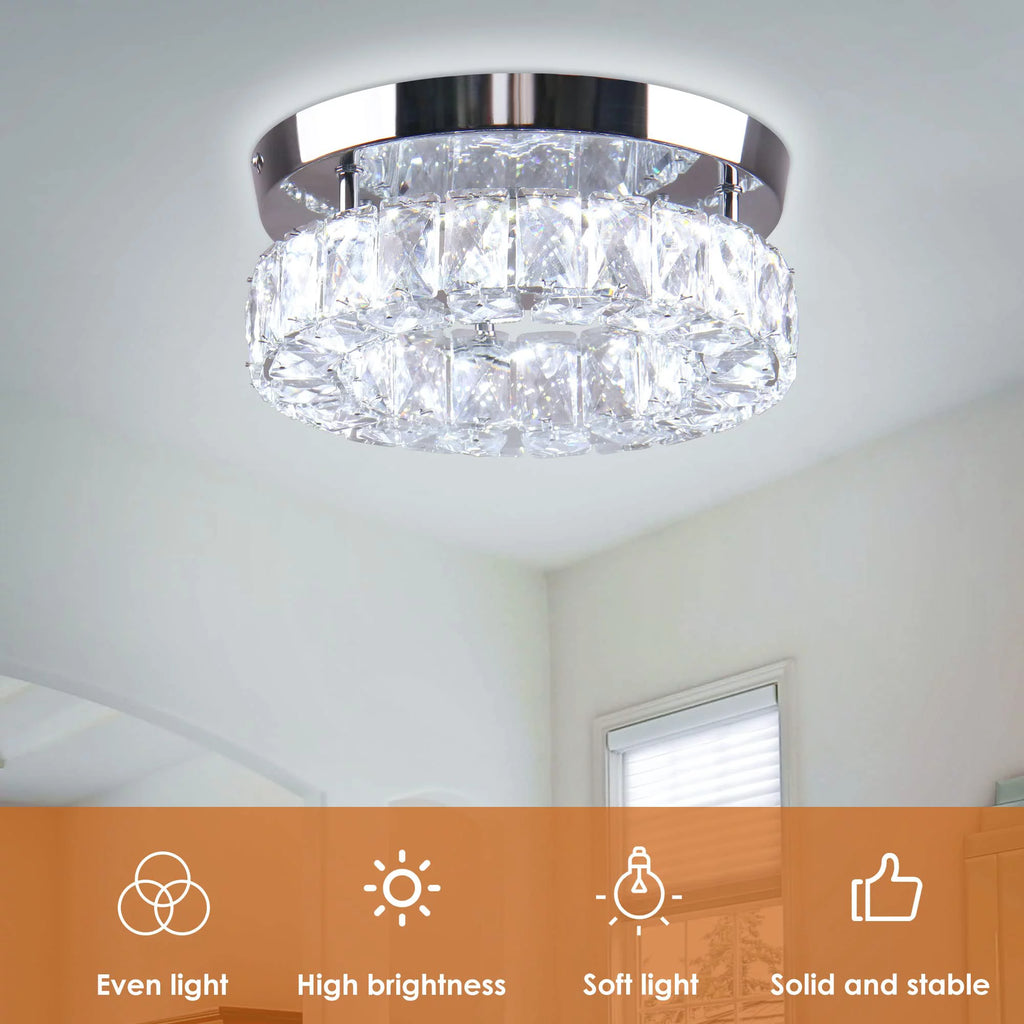 9.8" Crystal Flush Mount Ceiling Light Fixture 15 W 6000K H5982