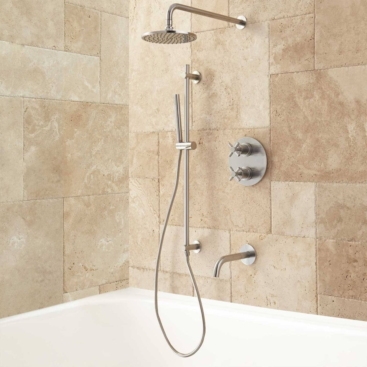 Brushed Nickel Thermostatic Tub and Shower System R301734