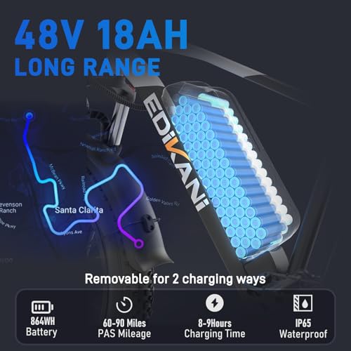 26" Electric Bike, 90 Miles, 34MPH, Peak 1500W, Fat Tire, 48V 864WH Removable Battery, Brake Light T577304