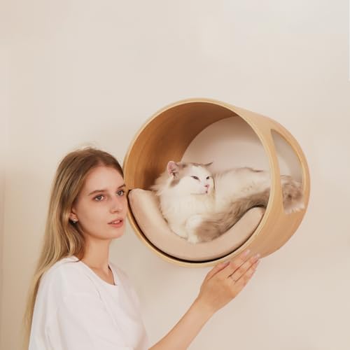 Oak Round Cat Wall Shelves with Cushion M9739