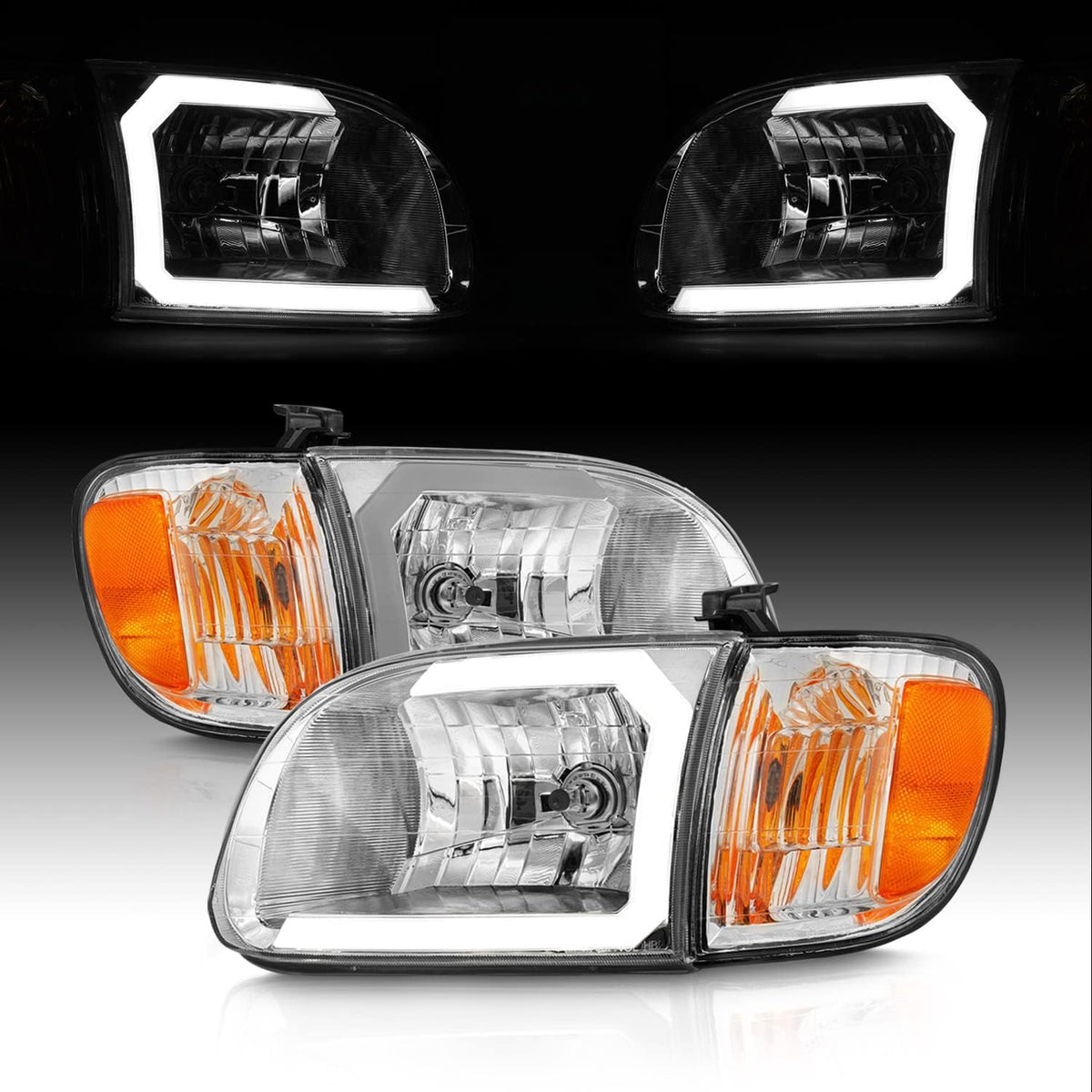 C-Type LED Tube Chrome Headlight Corner Lamp Set G366