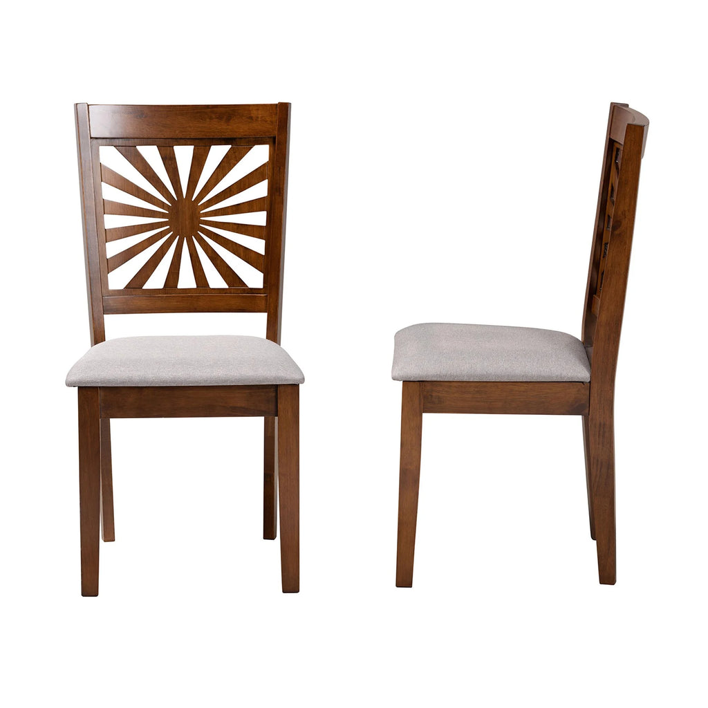 Grey Fabric and Walnut Brown Wood 2-Piece Dining Chair Set F535526