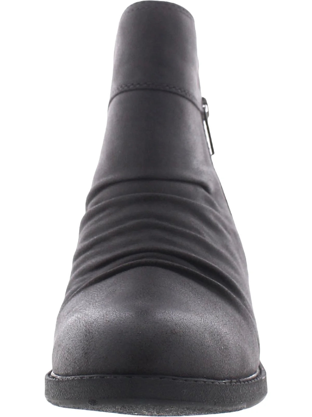 Gray Ruched Almond Toe Block Heel Zip-Up Booties S28343
