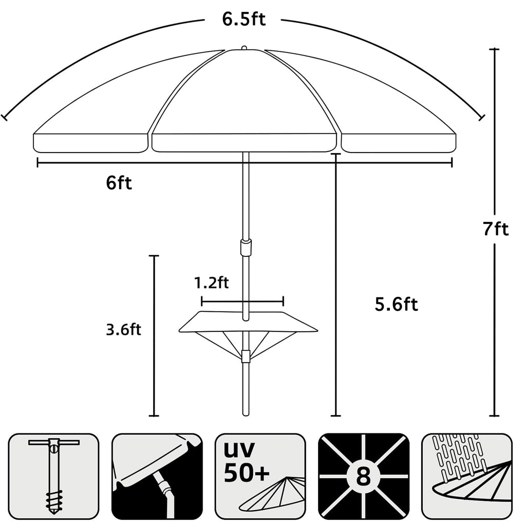 6.5ft Beach Umbrella with Sand Anchor W286