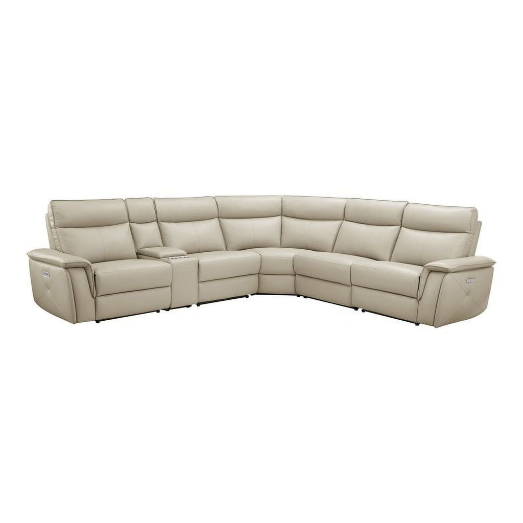 Beige Leather Modular Reclining Sectional A216