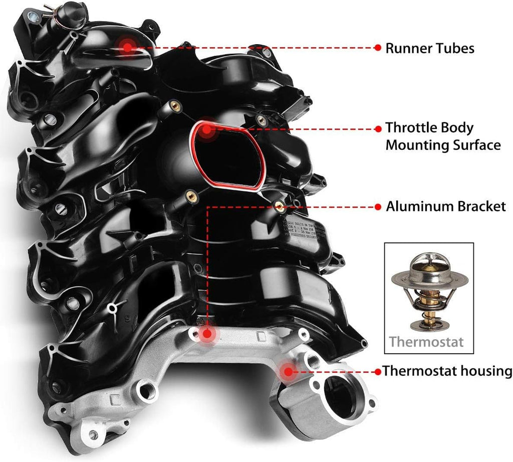 Upper Intake Manifold with Thermostat Compatible with Ford Crown Victoria Mustang Thunderbird Town Car Mercury Grand Marquis Cougar 1996-2000 V8 4.6L J942299