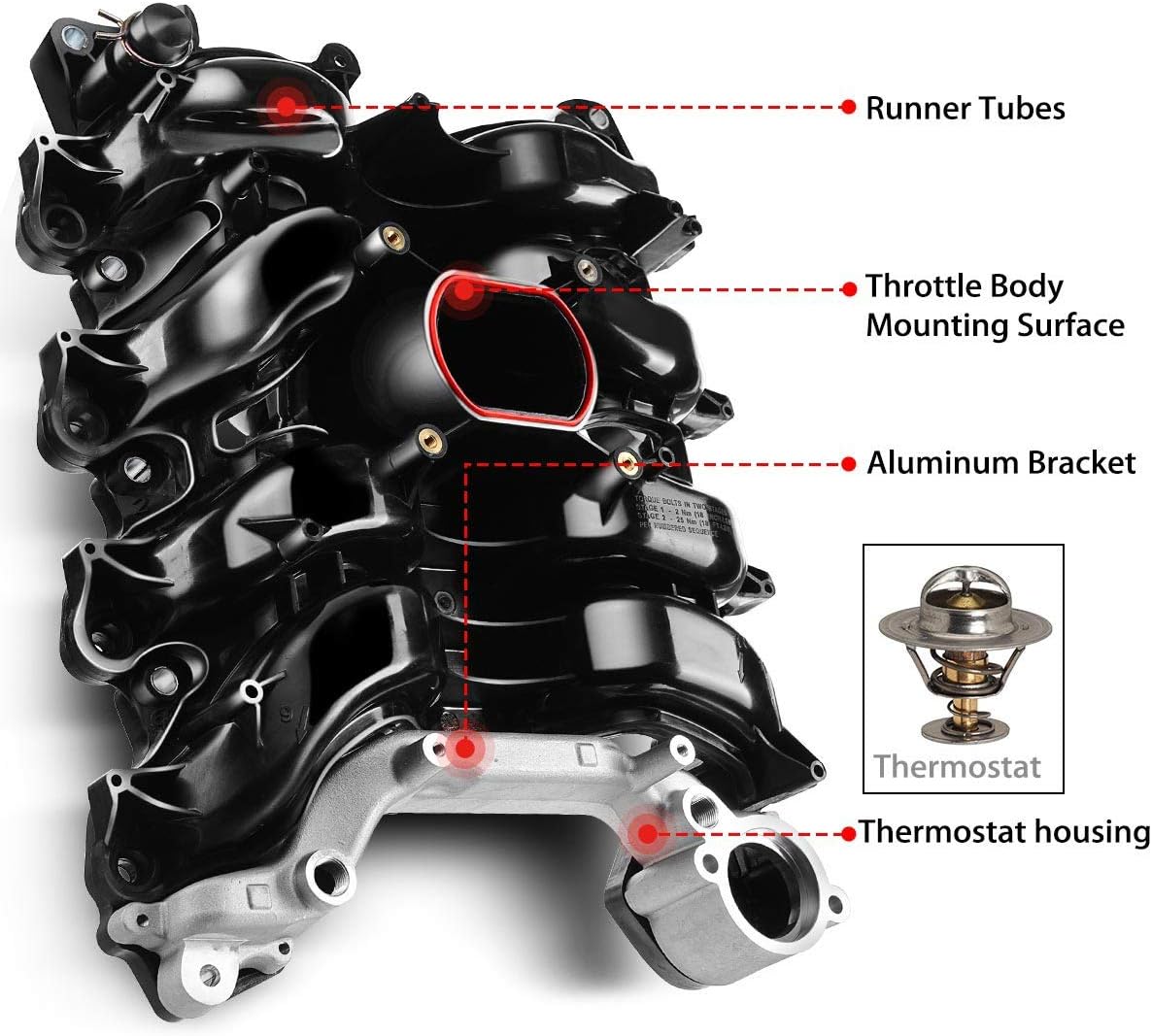 Upper Intake Manifold with Thermostat Compatible with Ford Crown Victoria Mustang Thunderbird Town Car Mercury Grand Marquis Cougar 1996-2000 V8 4.6L J942299