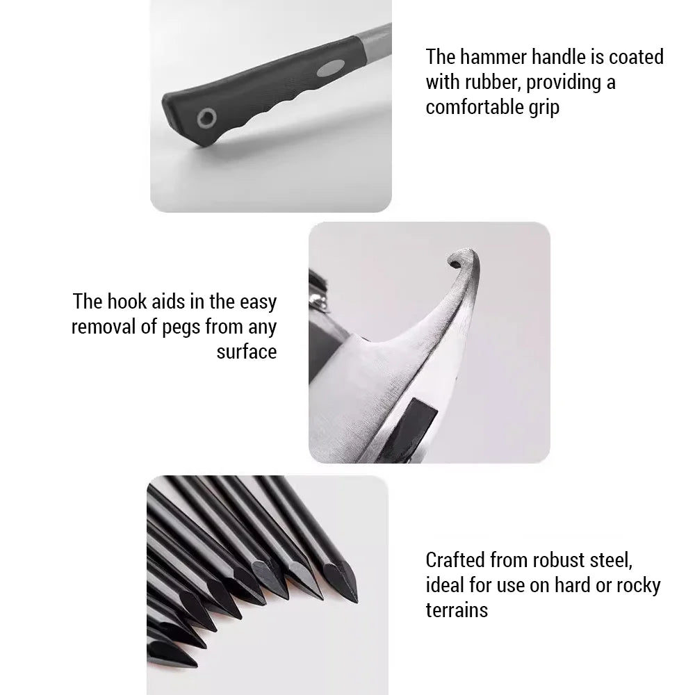 Steel Tent Stake Kit with Hammer T7044