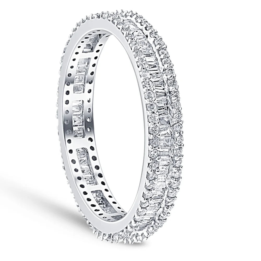 1 1/10 Ct Baguette & Diamond Eternity Ring Wedding Band F294