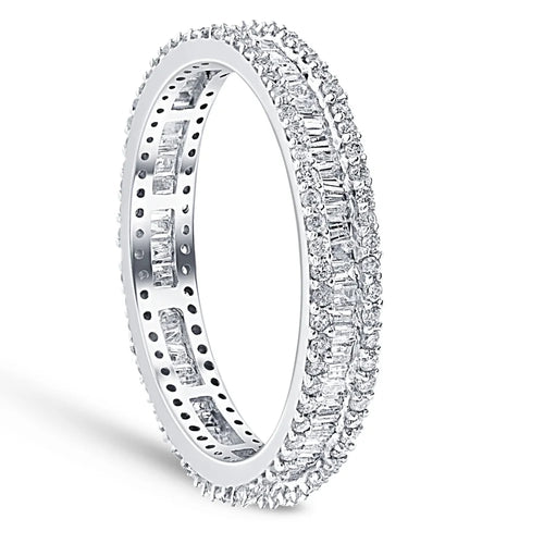 1 1/10 Ct Baguette & Diamond Eternity Ring Wedding Band F294
