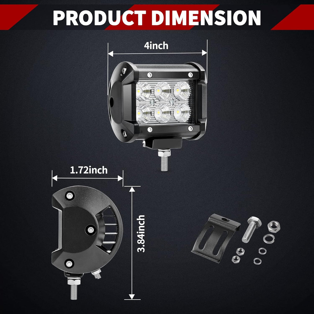 10Pcs 4Inch 18W LED Flood Work Light Waterproof 12V Pack of 2 G692593