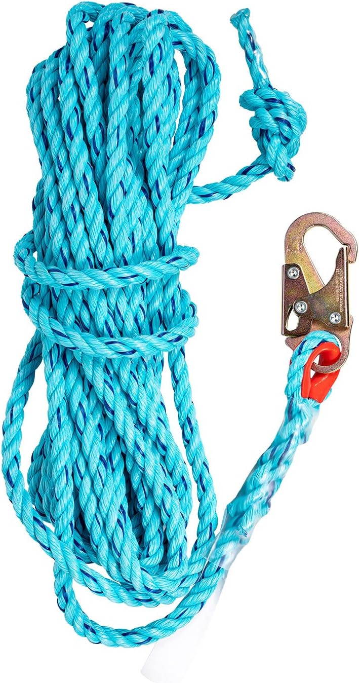 50' Vertical Rope Lifeline with Two Locking Snap Hook, 5/8 Diameter Co-Polymer Twisted Rope, Green, Pack of 2 V53117