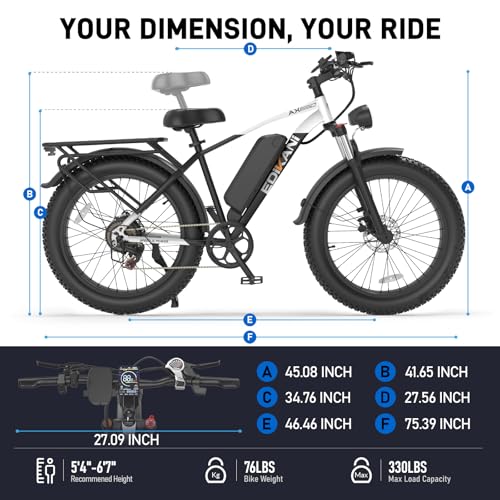 26" Electric Bike, 90 Miles, 34MPH, Peak 1500W, Fat Tire, 48V 864WH Removable Battery, Brake Light T577304