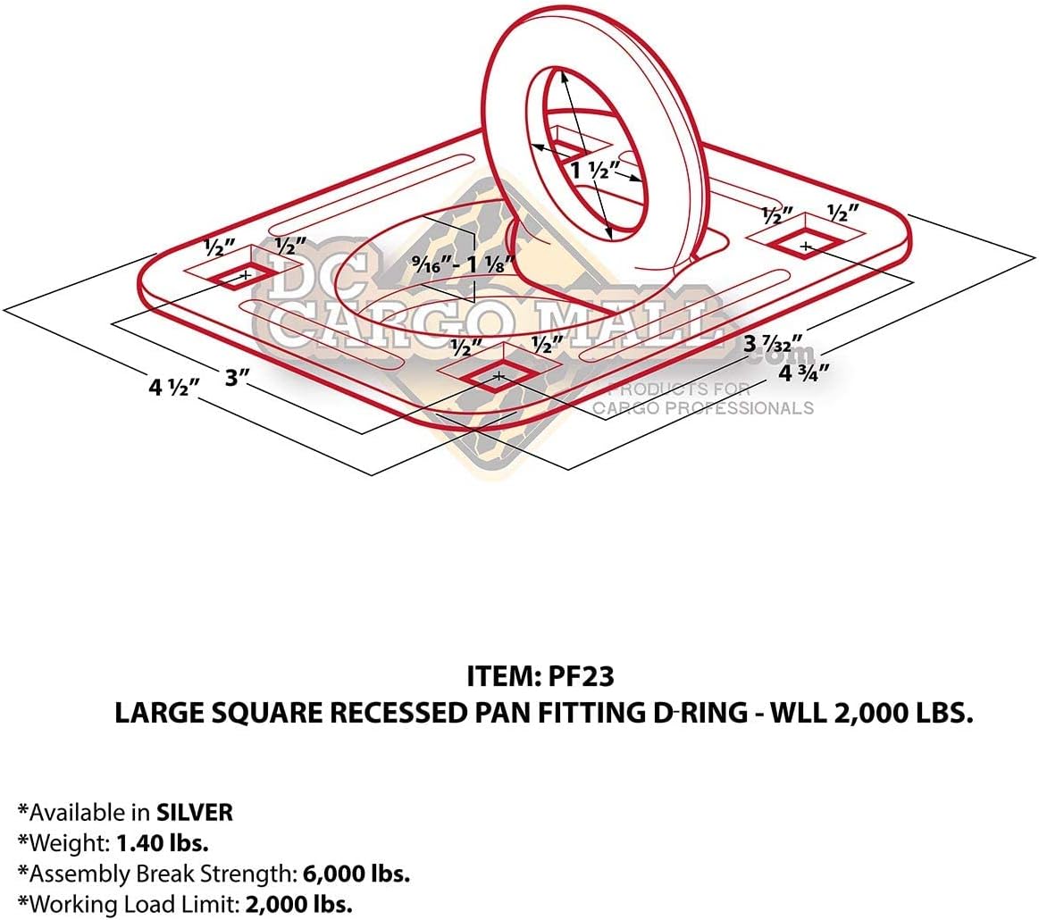 Square Trailer Cargo Tie-Down Anchors with Mounting Hardware J61783