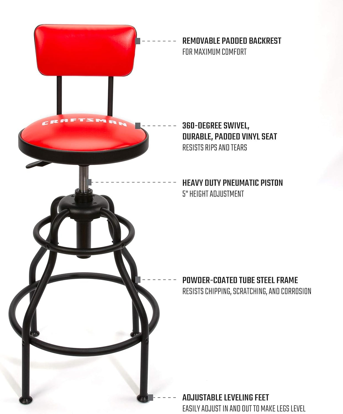 Adjustable Height Work Shop Stool, 29 to 34-inches Tall, 300-lb Capacity S955330