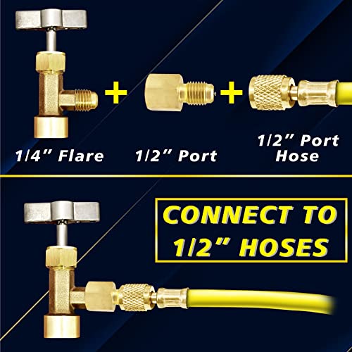 R1234YF Self-Sealing Puncture Style Refrigerant Can Tap Valve with Hose Adapters C647102